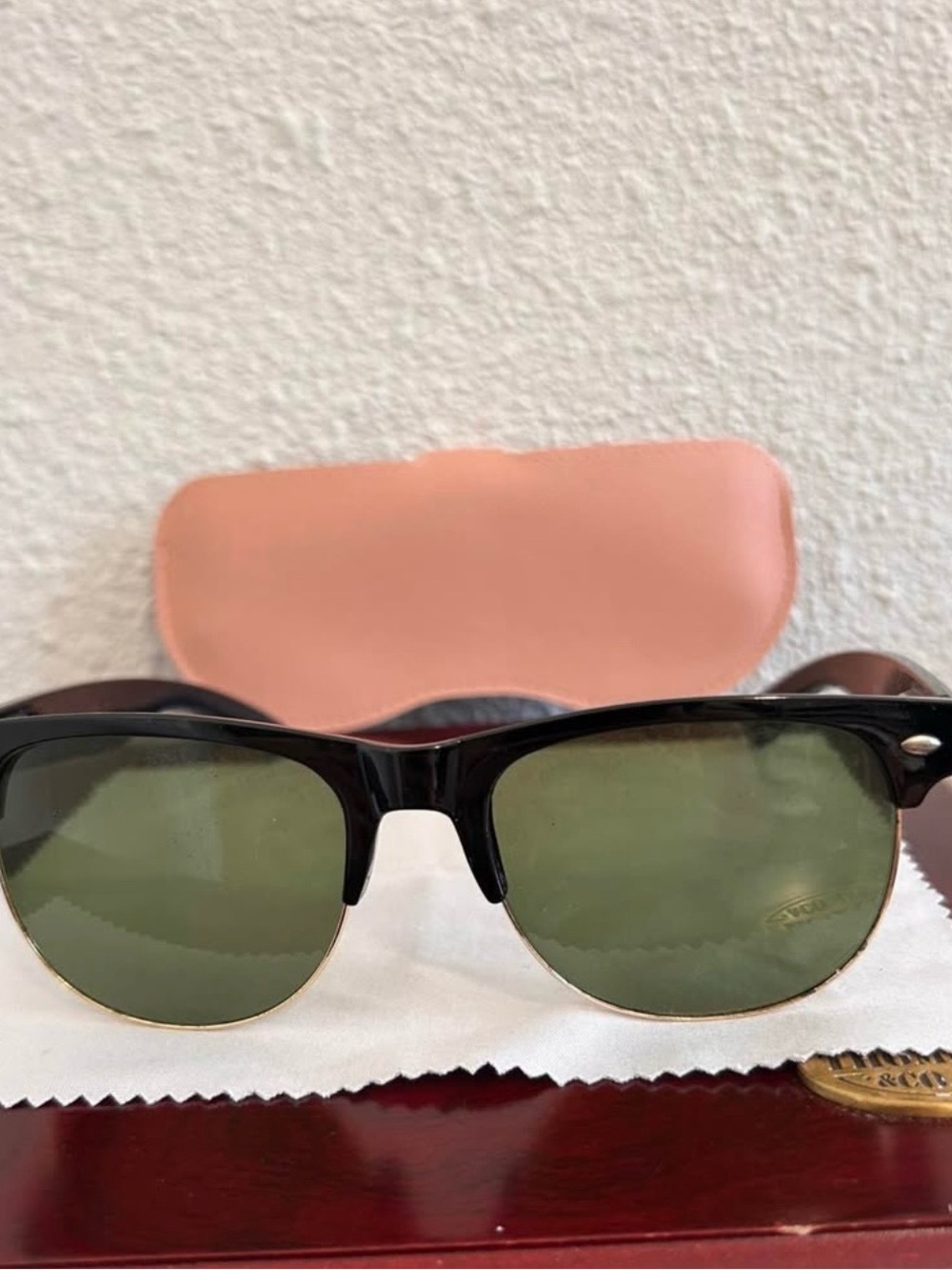 Black Clubmaster Style Sunglasses with Green Lenses